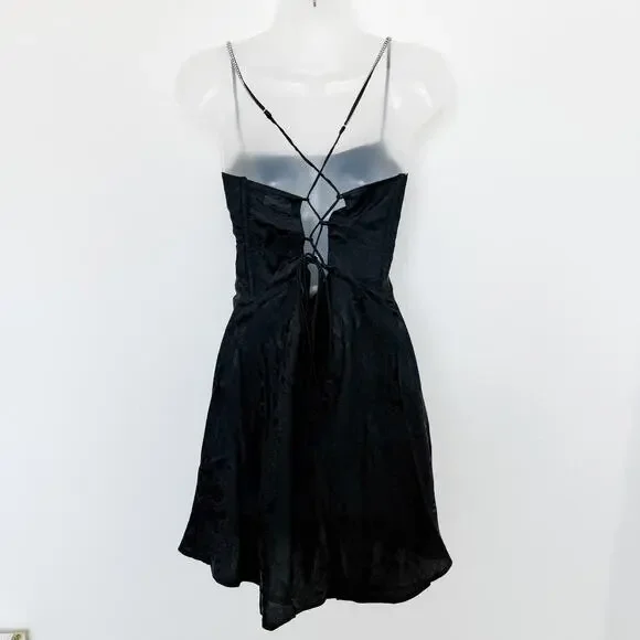 For Love & Lemons Dress Womens Medium Black Gabrielle Mini Slip Whimsygoth Y2K‎ - Picture 10 of 14